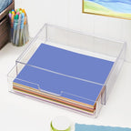 STORi STAX Plastic Stackable Organizer Drawer in Clear | 12.5-inches Wide | Organize Office Desk Accessories and Sort Letter-Size Paper | Made in USA