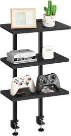 Clamp On Desk Organizer, 3-Tier Desktop Bookshelf, Adjustable Desk Storage Shelf, Metal Frame, for Office, Study and Game Room, Black DSBK3601