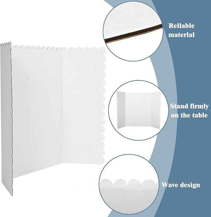 24 Pcs Foldable Presentation Boards,24x36 Inch Tri-Fold Poster Display Boards with A4 Colored Cardboard for Business Exhibits,School Projects and Photo Displays