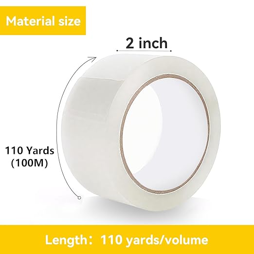 Clear Packing Tape Refills 6 Rolls, Total 660 yd., Heavy Duty Shipping Tape, Each 2 inch x 110 Yards x 2 mil Thick for Shipping, Packaging, Sealing and Moving