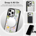 MOSNOVO Magnetic Case for iPhone 16 Pro, 10ft Military-Grade Protection, Compatible with Magsafe, Shockproof Phone Case for iPhone 16 Pro - Linear Blooms - Clear Black