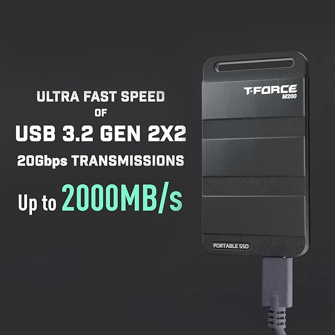 TEAMGROUP T-Force M200 Portable External SSD 4TB USB3.2 Gen2x2 Type-C Read/Write 2000MB/s Compatible with PS5 & Xbox & Chrome OS T8FED9004T0C102