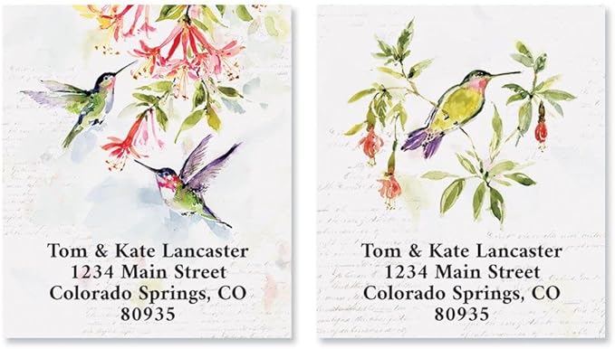 Colorful Images Two Hummingbirds Return Address Mailing Labels, Personalize with Name & Addresses, Set of 144 Self Adhesive, Easy Peel Flat Label Sheets, 1 ½” x 1 ¾”, 3 Designs