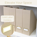 BLU MONACO Set of 6 Foldable Magazine File Holders in Taupe – Sturdy Cardboard Vertical Organizers with Label Holders – Office File Storage Box, Desk Organizer, Paperwork and Document Holder