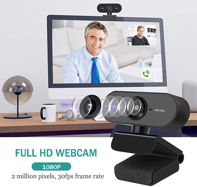 Webcam with Microphone, Full HD 1080P Webcam for PC, Laptop, Desktop, MAC, Plug and Play Web Camera with Privacy Cover, USB Camera for YouTube, Zoom, Skype, Facetime, Windows, Linux, and macOS