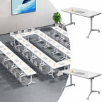 Folding Conference Room Table, Modern Mobile Training Table with Wheels, White Foldable Seminar Meeting Tables for Office Corporations (2pack 70.9in)