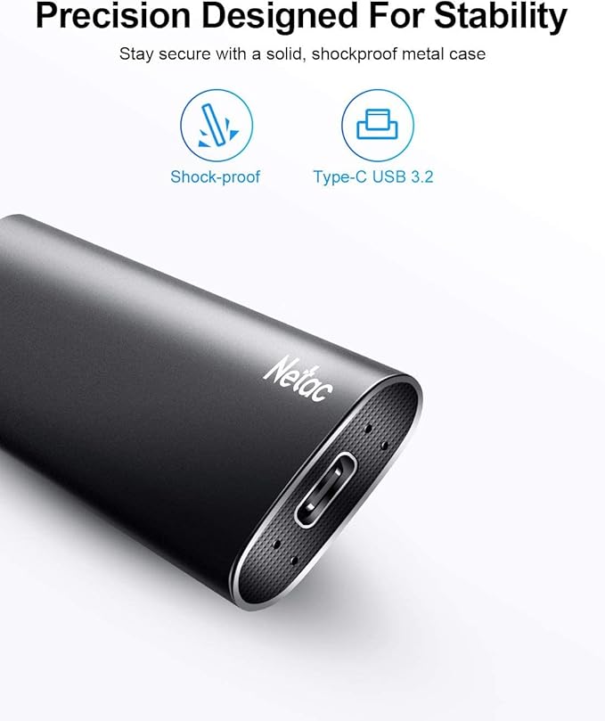 Netac 2TB Portable SSD USB 3.2 Gen 2 (10 Gbps, Type-C) External Solid State Drive Backup Slim Portable Drive for File Storage/Business Travel Essential, Rapid Read & Write Low Noise, Zslim