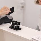 NIUBEE Acrylic Business Card Holder: Metal Business Card Display Stand for Desk - Frosted Name Card Organizer for Office, Reception, Desktop (Silver) - 2pack