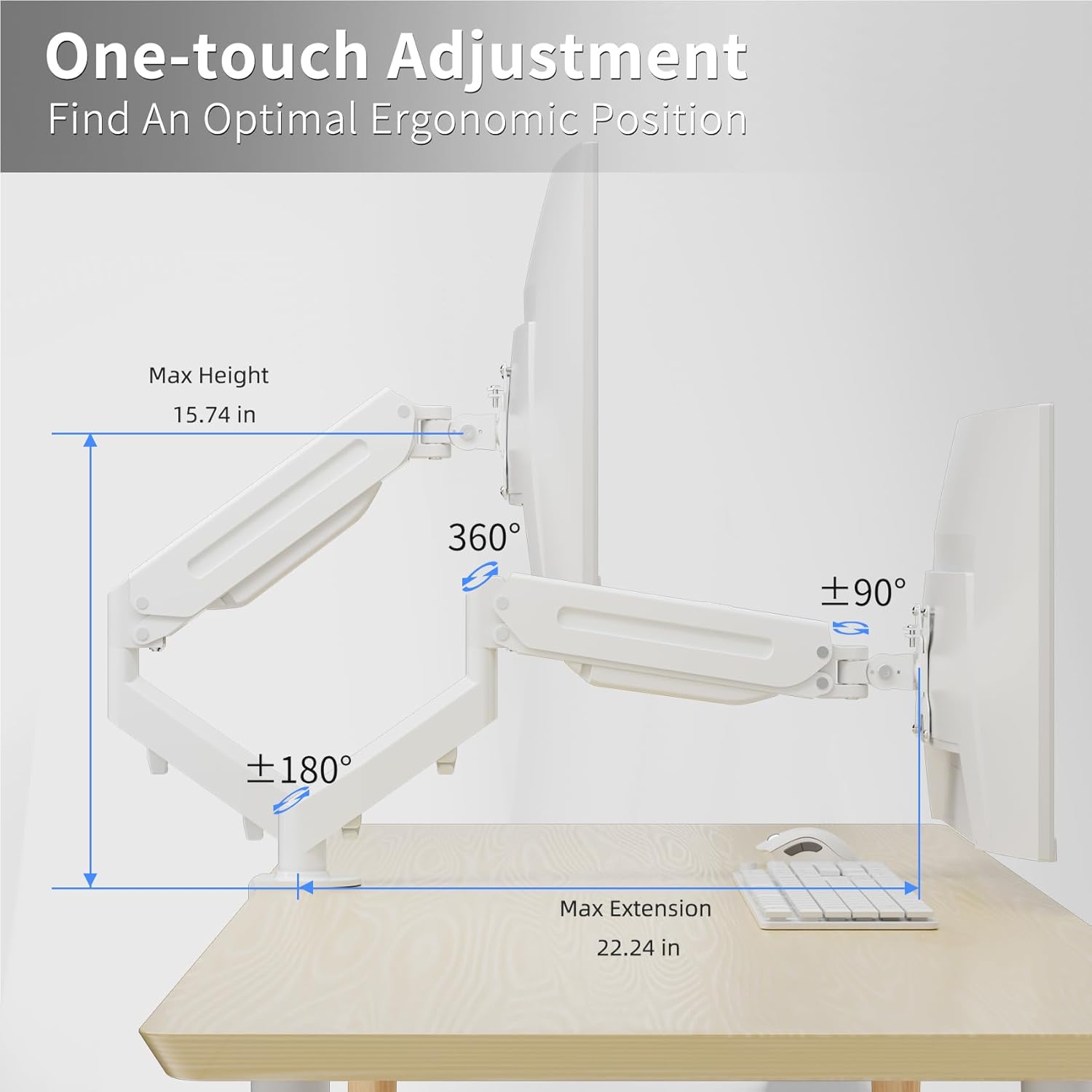 Suptek Monitor Mount Gas Spring Single Monitor Arm Desk Mount Stand Fully Adjustable Fits 17 20 22 23 24 26 27 32 inch Monitors (White)