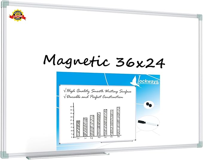 Lockways Magnetic Dry Erase Board, 36 x 24 Inch Magnetic Whiteboard White Board, 1 Dry Erase Markers, 2 Magnets for School, Home, Office