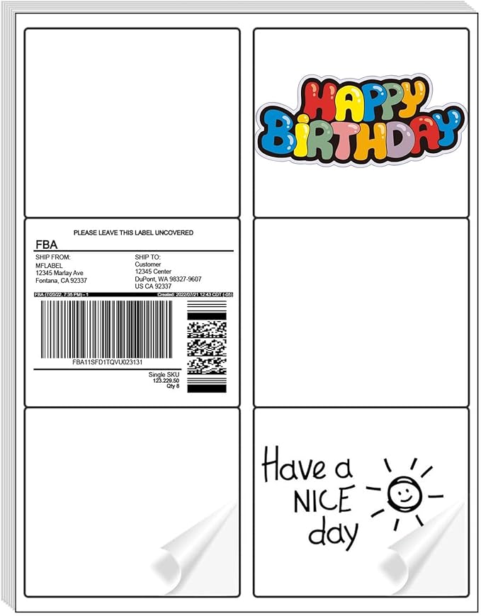 Coopaty 500 Sheets FBA Adderss Labels, 6 per Sheet 3-1/3" x 4" Label Stickers for Laser & Inkjet Printers, 6 Up Shipping Labels, 3000 Printable White Sticker Paper