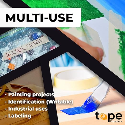 WOD MT5 Utility Grade Masking Tape, 3/8 inch x 60 yds. for Home or Office air-Dry Painting, Labeling, & Packing. Leaves no Residue