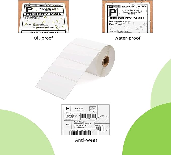 Compatible 4" x 2" Direct Thermal Labels Replacement for Barcodes Postage Address Shipping Compatible with Rollo & Zebra Desktop Printers Adhesive & Perforated (12 Rolls, 750 Labels/Roll)