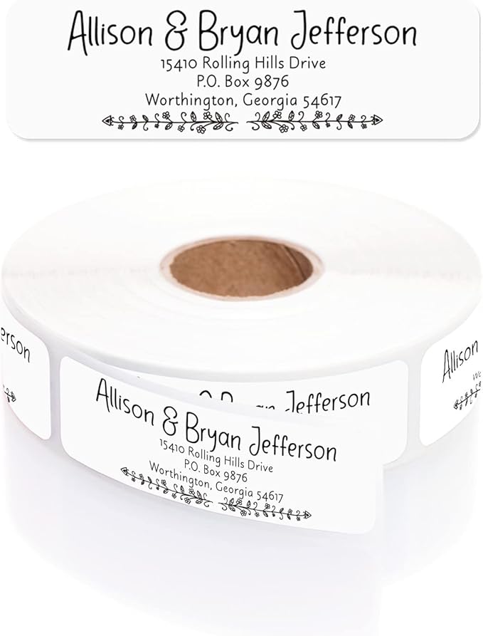 Black and White Botanical Rolled Address Labels / 250 Personalized Return Address Labels/Designer Address Stickers in Elegant Plastic Dispenser