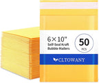 Kraft Bubble Mailers 6×10' Inch 50 Pack Yellow shipping envelopes Self-Seal Padded Mailing Envelopes for Jewelry Makeup Supplies and Small Business Packaging