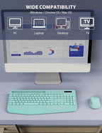 Wireless Keyboard and Mouse Combo - Full-Sized Ergonomic Keyboard with Wrist Rest, Phone Holder, Sleep Mode, Silent 2.4GHz Cordless Keyboard Mouse Combo for Computer, Laptop, PC, Mac, Windows (Green)