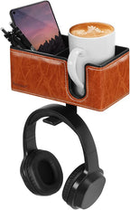 Desk Cup Holder Clip on Pen Holder Headphone Hanger Headset Stand Rotatable Clamp Hook Under Desk (Light Brown)