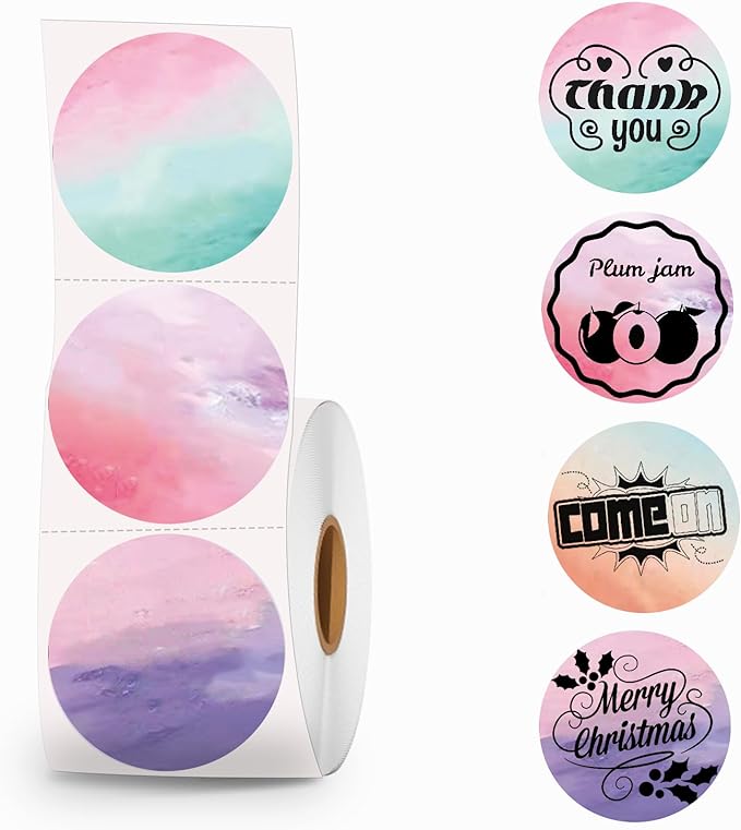 2 inch Round Thermal Labels - Direct Thermal Stickers, 500 Labels for Printer, 4 Colors