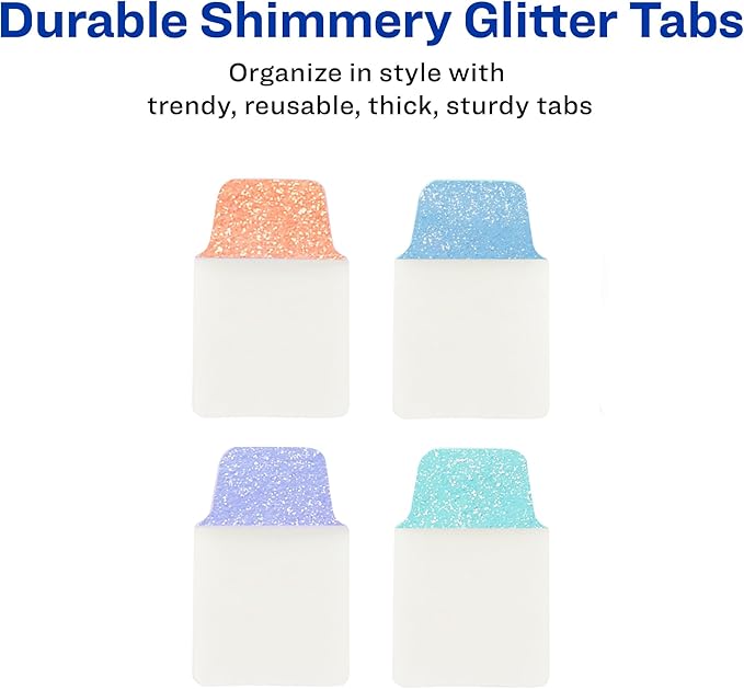 Avery Mini Ultra Tabs, 1" x 1.5", Pastel Sparkle Shimmer Designs, 32 Repositionable Page Tabs (74149)