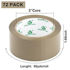 BOMEI PACK 72Rolls Brown Packing Tape with Dispenser, Bulk Box Packing Tape Rolls for Packaging, Shipping and Moving, 2.4Mil 1.88 Inch x 60 Yard