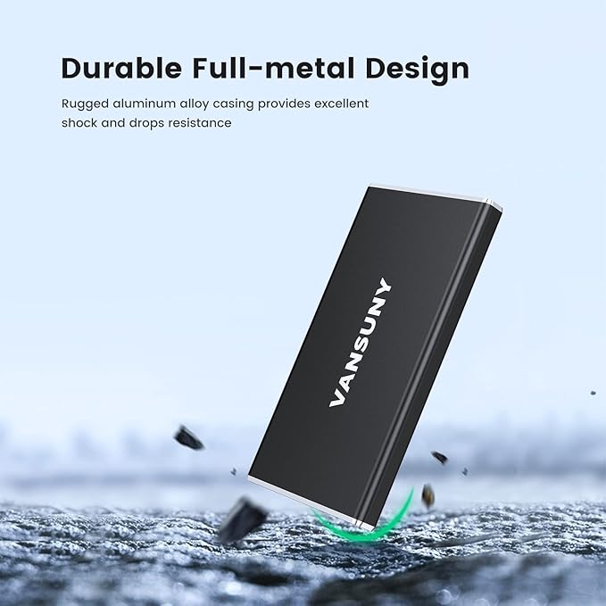 Vansuny 500GB Portable External SSD, USB 3.1 Gen2 450MB/s High-Speed Data Transfer, Metal USB C Mini Portable External Solid State Drive for PC, Laptop, Phones and More