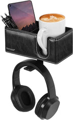 Desk Cup Holder Clip on Pen Holder Headphone Hanger Headset Stand Rotatable Clamp Hook Under Desk (Black)