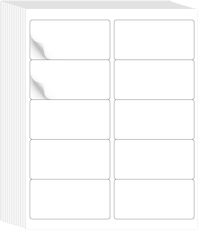 L LIKED 2" x 4" Label Stickers, Printable White 10 per Sheets Total 500 Labels, for Laser/Inkjet Printing - Matte (500 Labels)