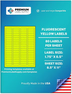 Premium Label Supply Bright Neon Color Fluorescent Sticker Labels - 1.75" x 0.5" Return Address Labels - (Fluorescent Yellow, 40,000 Labels)