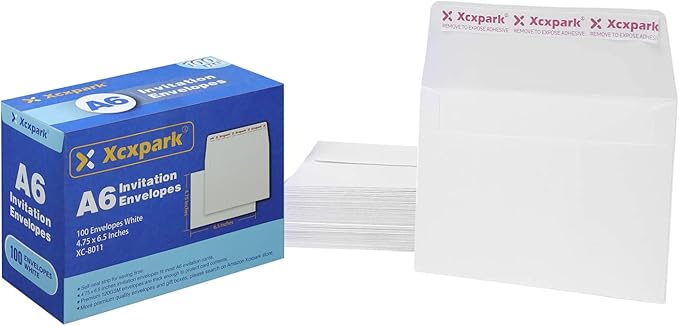 100 Qty Printable A6 Invitation Envelopes 4.75 x 6.5 inches Cards, Self Seal 120GSM White Paper Envelopes for Invitations, Papers, Photos, Documents, Wedding, Baby Shower, Easy to Seal Peel