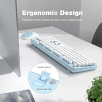MOFII Wireless Keyboard and Mouse Combo, Computer Full Size 2.4G Plug and Play Wireless Typewriter Retro Round Keyboard and Mouse Set for Windows, Computer, Desktop, PC, Notebook - (Light Blue)