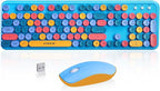 Wireless Keyboard and Mouse Combo, 2.4 GHz Wireless Full-Sized Typewriter Gaming Keyboard with Round Keycaps for Windows, Computer, Desktop, PC, Laptop (Blue)