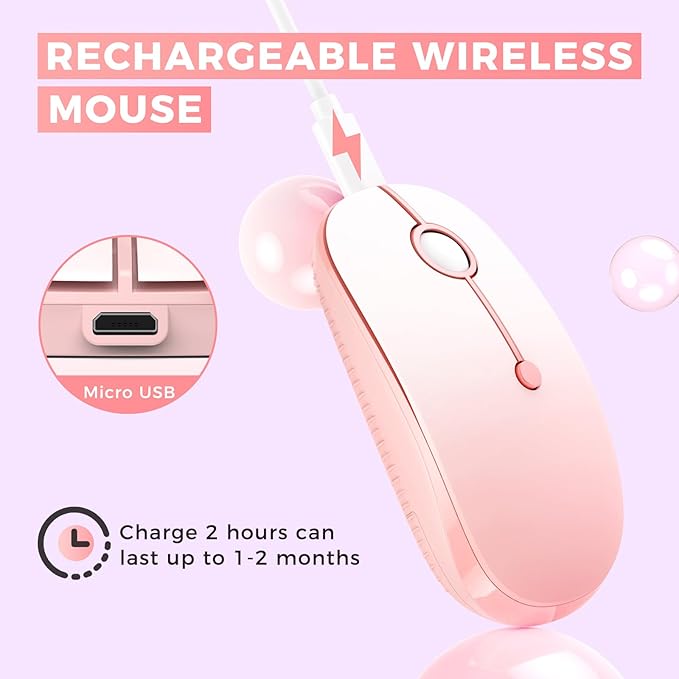 VssoPlor Type C Wireless Mouse, USB C MacBook Wireless Mouse Dual Mode 2.4G Cordless Mice with Nano USB and Type C Receiver Compatible with PC, Laptop, MacBook, ipad-Gradient Pink