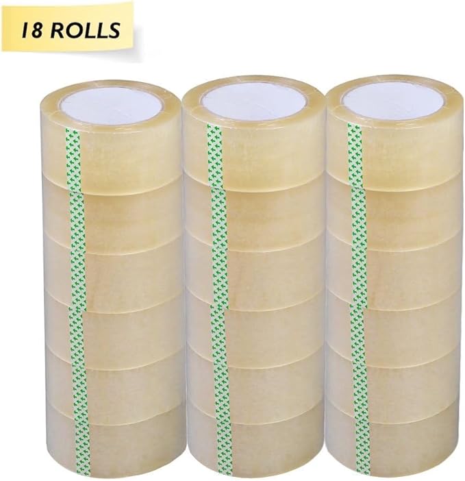 18ROLLS 1.88" X 60 Yards Clear Packing Shipping Storage Box Sealing Packaging Tape APL1268, 18 Rolls