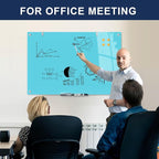 TSJ OFFICE Glass Dry-Erase Board - 36 x 24 Inches Wall Mounted Magnetic Whiteboard, Large Frameless Glass White Board for Office, Home & School, Blue