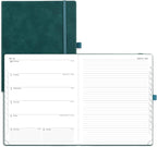 POPRUN Planner 2025-2026 Weekly Notebook (Large 8.5''x 10.5'') Academic Calendar (JUL.25 - JUN.26) Appointment Book with Monthly Tabs, Leather Soft Cover, Inner Pocket, 100 GSM - Petrol Green