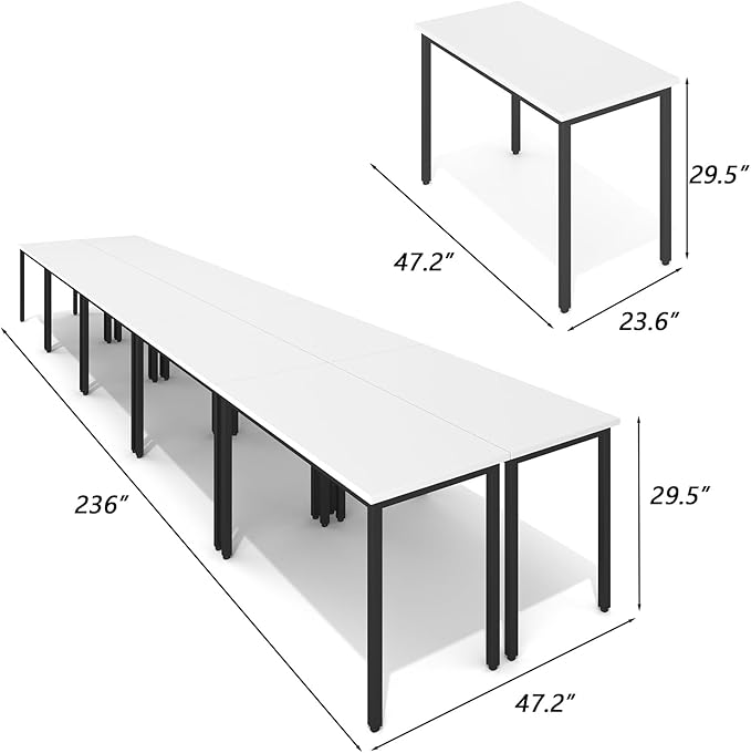 Bonzy Home Conference Tables 20ft Office Computer Desk for Meeting Room Study Writing Printer Podcast Table for 24 People Modern White 10PCS 236.2"x47.2"x29.5"