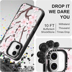 MOSNOVO Case for iPhone 16, [10ft 4X Military-Grade Drop Protection] Durable & Shockproof Phone Case Cover Design for iPhone 16 - Cherry Blossom - Clear Black