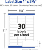 Avery Easy Peel Printable Address Labels with Sure Feed, 1" x 2-5/8" Customizable Stickers, White, 750 Blank Mailing Labels, Great for Mailing, Shipping, and More (8160)