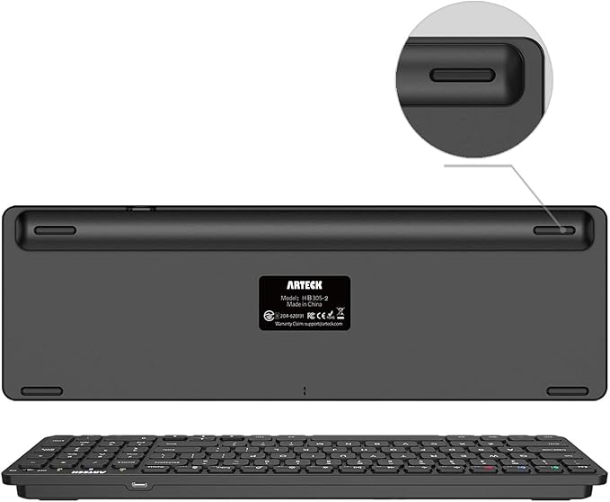 Arteck HB305-2 Universal Multi-Device Bluetooth Keyboard Ultra Compact Wireless Bluetooth Keyboard with Media Hotkeys for Windows iOS iPad OS Android Computer Desktop Laptop Surface Tablet Smartphone