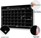 J&J worldwide Magnetic Whiteboard Calendar, 3' x 2' Blsck Glass Wall Calendar Dry Erase Board Monthly Planner for Home, School, Office, Frameless, with Markers, Marker Tray, Eraser, Magnets