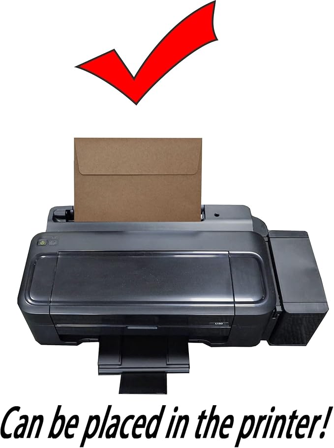 200 Qty Printable A7 Invitation Envelopes 5.25 x 7.25, Self Seal 120GSM Brown Kraft Paper Envelopes for Invitations, Papers, Photos, Documents, Wedding, Baby Shower, Easy to Seal