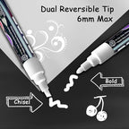 White Liquid Chalk Markers Set (8 Pack), 6mm Reversible Thick & Chisel Tip, Wet Erase Paint Pens for Non Porous Blackboard Chalkboard, Car Glass Windows, School Business Supplies