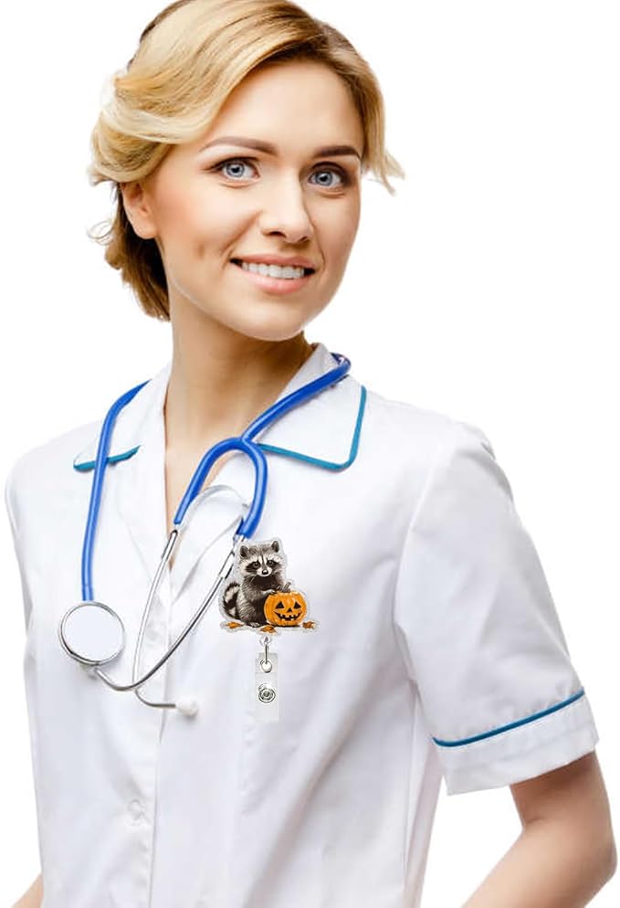 Halloween Cute Pumpkin Badge Reel Holder Retractable for Nurse Nursing Medical Worker & Teacher Pumpkin Bow Badge Reel with Alligator Clip & Durable Nylon Cord Acrylic Name Tag Card Badge Clip