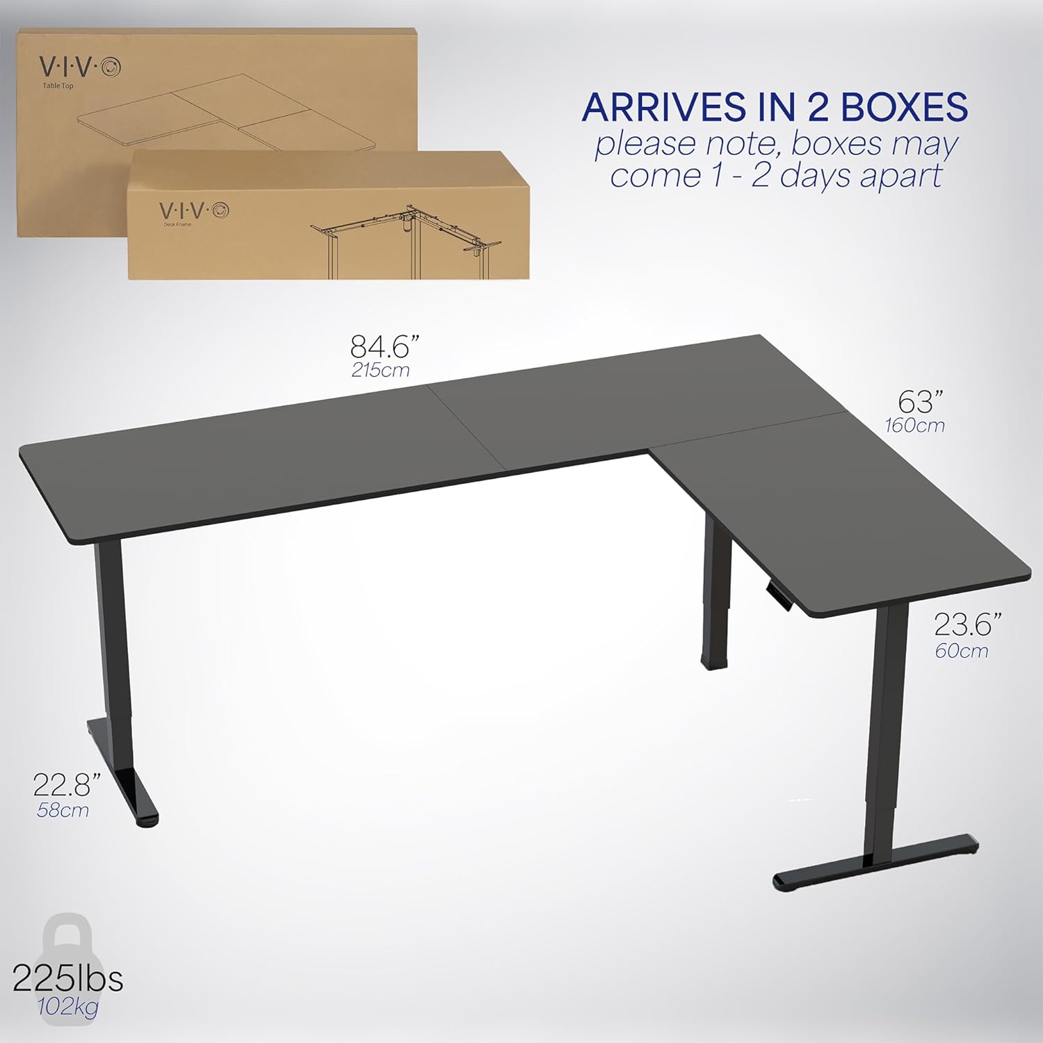 VIVO Electric Corner L-Shaped 84 x 63 in Standing Desk, Memory Height Adjustment, Black Top Black Frame, DESK-E3CTBB-84