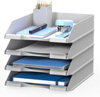 4 Pack Stackable Paper Trays for Letter Documents, Desktop File Organizers for Office Supplies, Stackable Desk Tray Holder for Paper Storage, Gray