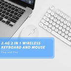 Wireless Keyboard Mouse Combo, 104 Keys Cute White Keyboard with Number Pad & Mouse for Windows, Computer, PC, Notebook, Laptop (White)