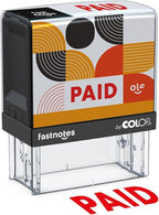 Fastnotes Paid Self-Inking Rubber Stamp by COLOP - Great for Office Documents, Notary, Warehouse, Accounting Paperwork, Business, and Legal Documentation - Red Ink (Paid- Red)