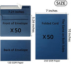 Wishop 50 Pack Self-Adhesive Envelopes with Fold Cards for Wedding Invitations, Greeting Cards, Baby Shower, Letter Mailing (Navy Blue, 5x7)
