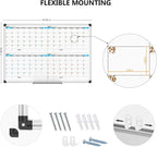 XBoard Magnetic Calendar Whiteboard 48" x 36" - 4 Month Colorful Calendar Dry Erase Board for Monthly Planning, Silver Aluminium Framed