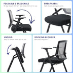 Conference Room Chairs, Folding Office Desk Chair with Lumbar Support and Sliding Armrest with Casters, Stackable Office Guest Chairs & Reception Chairs (2 Pack)